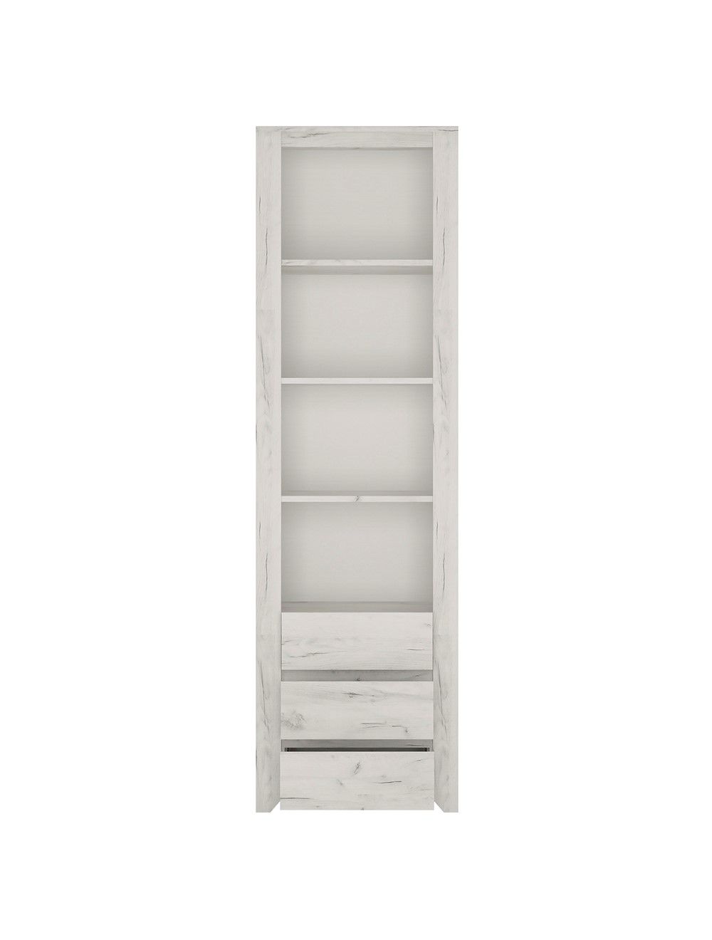 Angel Tall Narrow 3 Drawer Bookcase, Tall Thin Bookcase With Doors