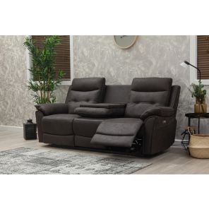 Skye Charcoal Fabric 3 Seater Electric Reclining Sofa with Drop Down Table