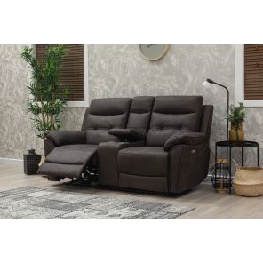 Skye Charcoal Fabric 2 Seater Electric Reclining Sofa with Centre Console