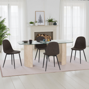 Modena Athens Dining Set with Brown Faux Leather Chairs