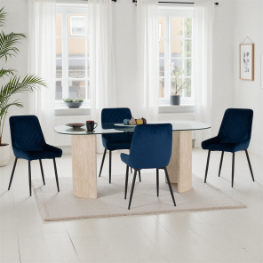 Modena Avery Dining Set with Sapphire Blue Velvet Chairs