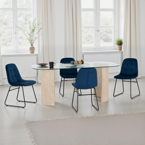 Modena Lukas Dining Set with Sapphire Blue Velvet Chairs