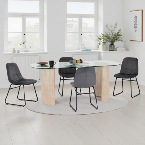 Modena Lukas Dining Set with Grey Velvet Chairs
