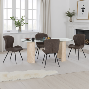 Modena Quebec Dining Set with Brown Faux Leather Chairs