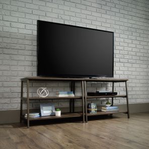 Industrial Style TV / Trestle Shelf in Smoked Oak