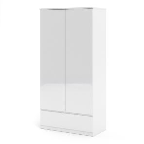 Naia 2 Door 1 Drawer Wardrobe in White High Gloss