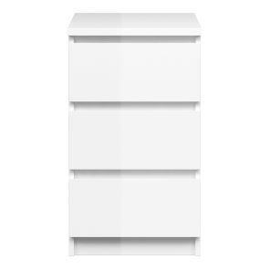 Naia 3 Drawers Bedside in White High Gloss