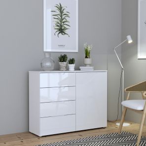 Sienna 2 Drawer 1 Door Chest in White High Gloss