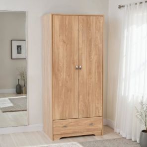 Carlton Medium Oak 2 Door 1 Drawer Wardrobe