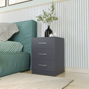 Dakota Dark Grey 3 Drawer Bedside