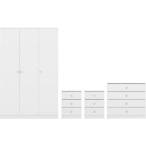 Denver White Gloss 3 Door Wardrobe Bedroom Set 
