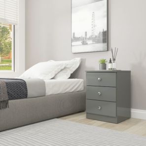 Denver Grey Gloss 3 Drawer Bedside