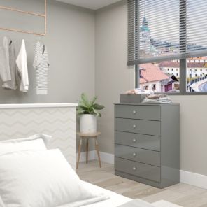 Denver Grey Gloss 5 Drawer Chest 