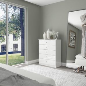 Denver White Gloss 5 Drawer Chest