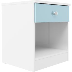 Denver White and Blue Gloss 1 Drawer Bedside