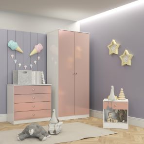Denver White and Pink Gloss Trio Bedroom Set 