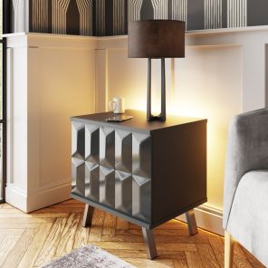 Frank Olsen Elevate Grey Lamp Table with Mood Lighting and Wireless Phone Charging
