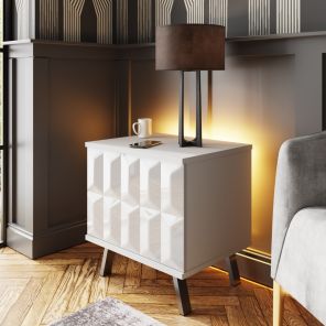 Frank Olsen Elevate White Lamp Table with Mood Lighting and Wireless Phone Charging