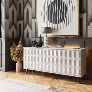 Frank Olsen Elevate White Sideboard with Mood Lighting and Wireless Phone Charging