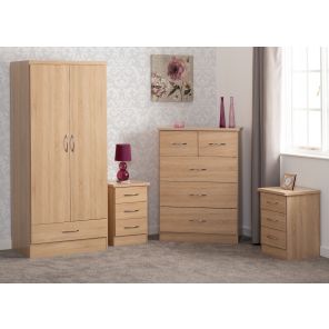 Nevada Oak 2 Door 1 Drawer Wardrobe Bedroom Set 