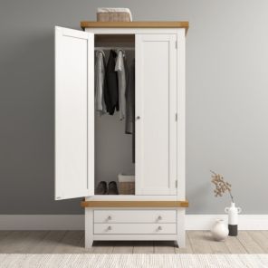 Windsor Ivory and Oak 2 Door 1 Drawer Wardrobe
