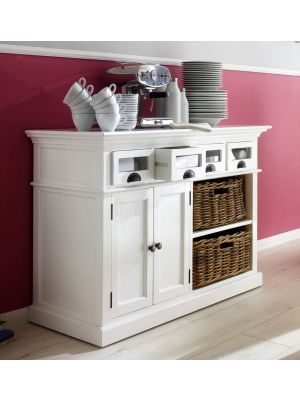 Whitehaven Painted Buffet With Glass Front Drawers And 2 Rattan 