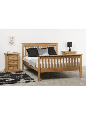 Monaco Distressed Wax King Size Bed with High Foot End